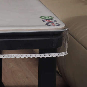 Yusenyi transparent table cover waterproof and oil-proof tablecloth square fire table cover rectangular coffee table table cushion cover with vertical edges and corners, transparent (white lace) 0.5mm thick table cover 60x60cm