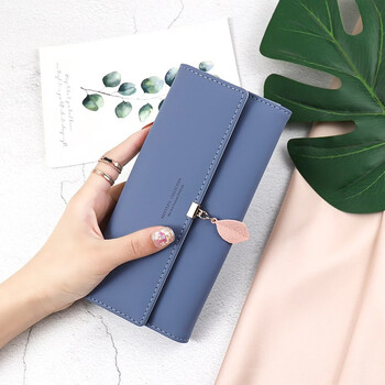 Woodpecker (tucano) wallet women's long style 2026 new trendy internet celebrity leaf niche design women's folding wallet card holder clutch women's dark blue