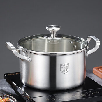 Tuojin german imported quality extra thick steamer household 316 stainless steel double-layer soup pot one-piece thickened three-layer gas stove extra thick 316 double-ear soup pot 18cm