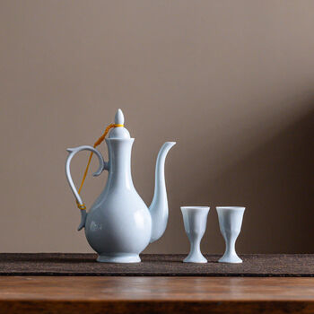 Chinese style wine set household chinese style ancient style wine jug wine divider ceramic white wine cup ancient goblet gift box pink and green one pot 2 cups half a catty pot