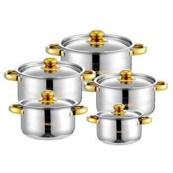 Stainless steel soup pot set gold-plated double-eared soup pot ten-piece set cookware set pot gold-plated ten-piece set 18/20/22/24/26cm