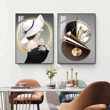 Fantasy decorative painting suitable for restaurants, wine glasses, dining table background wall hangings, dining room wall paintings, kitchen murals, style 11 40x60cm (recommended 1.5m + 2.0m wall), modern black light luxury aluminum alloy frame, three-dimensional crystal diamond painting, hot-melt crystal porcelain surface + hand-made three-dimensional diamond inlay