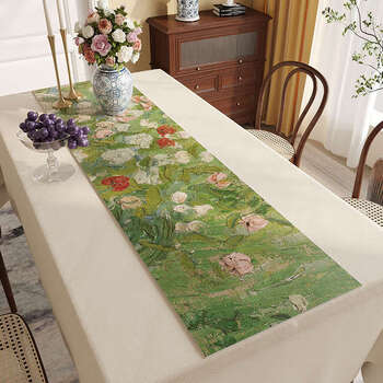 Yusenyi dining table leather table runner no-wash waterproof oil-draining tv cabinet table mat oil painting coffee table mat sideboard cupboard cover sunflower 33cmx200cm (can be cut and customized)