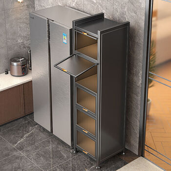 Fantasy kitchen rack floor-standing refrigerator side storage cabinet wall-mounted integrated bowl, chopsticks and seasoning storage cabinet door-to-door delivery free return for quality issues