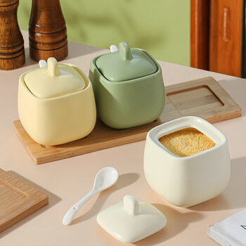 Tuojin jingdezhen ceramic kitchen seasoning jar japanese-style lidded household salt jar seasoning jar light luxury salt msg seasoning box milk yellow seasoning jar 1 pack