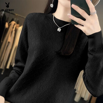 Playboy (playboy) new autumn and winter wool sweater women's round neck slim sweater long-sleeved pullover sweater loose hollow korean style bottoming shirt official flagship black l 110-125 pounds