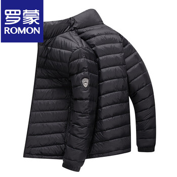 Romon men's light down stand collar lightweight short warm men's autumn and winter white duck down jacket jacket black light down stand collar one size recommended 100-120 jin