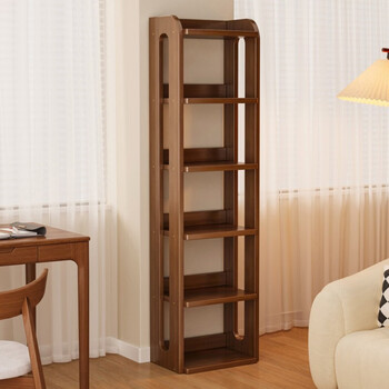 Wooden solid wood corner bookshelf floor-standing storage rack living room corner cabinet wall narrow cabinet home corner storage cabinet simple bookcase 4 layers 43cm wide thickened rounded corners solid wood bookshelf