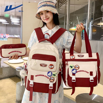 Warrior schoolbags, junior and high school girls, elementary school students' backpacks, large capacity, college style, good looks, lightweight, cute and versatile backpacks, red backpacks