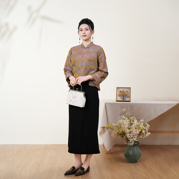 Bu fu new chinese style yellow jacquard national style part-breasted jacket 2026 spring new retro improved style women lucky kirin l