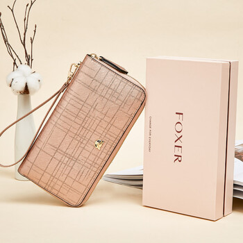 Golden fox (foxer) second layer 2025 women's new wallet long coin purse multiple card slots long light luxury hand wallet women pink