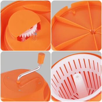 Fantasy fruit and vegetable dehydrator, vegetable spinner, large vegetable washing hand-crank spinner, creative kitchen fruit spinner and drainer, commercial fruit and vegetable dehydrator, small size about 12l (green and orange, random delivery, hand-cranked manual model)