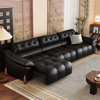 Sanskrit medieval style new straight-row multi-functional leather electric two-purpose all-in-one reclining and sleeping zero-back wall living room sofa