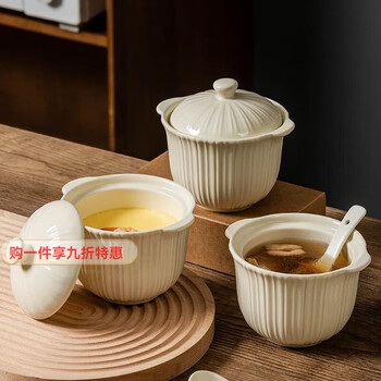 Detif bird's nest stew pot, water-proof stew household ceramic stew pot with lid, soup pot for one person, steamed egg cust special bowl, earthen pot soup pot, rhine stew pot 499ml with spoon