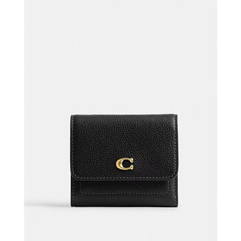 Coach women's wallet portable storage card slot design lightweight simple flip opening black cowhide embossed leather black one size