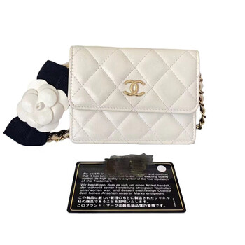 Second-hand 99 new chanel chanel black gold women's long and short wallet wallet clutch card holder women's bag 99 new white camellia mini chain bag card holder 31 open with card