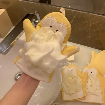 Shantou lincun xinbangbang grocery store skin-friendly bath gloves cartoon cute penguin adult bathing and bathing household yellow