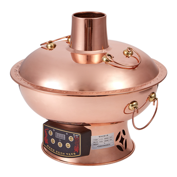 Longshun copper art copper hot pot carbon and electric dual-purpose copper hot pot hot pot pot thick copper thickened charcoal plug-in old beijing lamb shabu-shabu remote control clear soup pot suitable for 6-8 people 34cm
