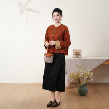 Bufu new chinese style red/yellow positioned print one-button sleeve jacket 2026 spring new women's clothing red m