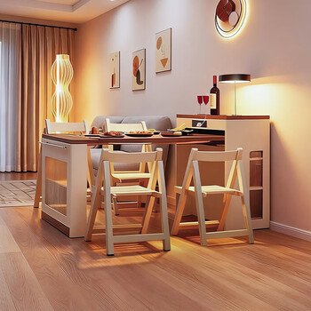 Isabel small apartment retractable dining table walnut cream style folding desktop sideboard integrated dining table home living room single table丨all-in-one folding desktop comes with bull socket