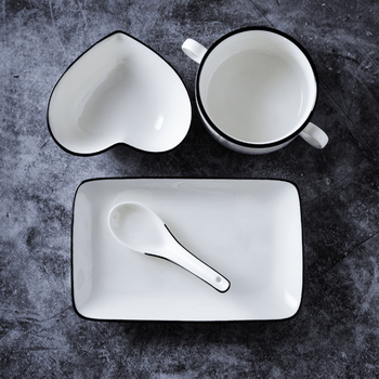 Tuojin dish set household one-person tableware breakfast bowl creative plate ceramic ins internet celebrity nordic bowl and plate 1 one-person meal set (black line style)