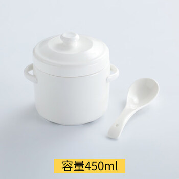 Tuojin jingdezhen quality water-proof stew pot phnom penh hotel ceramic with lid double lid bird's nest stew bowl steamed egg cup stew pot white) double ring cup __ + white porcelain spoon - 1 serving 450ml