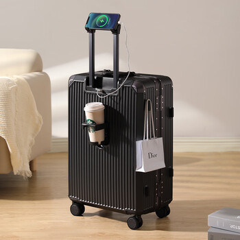 Swicky suitcase men's aluminum frame large capacity 2026 latest password boarding trolley case 20 inches 24 women's travel leather suitcase black aluminum frame 20 inches boarding style 1-5 short trips