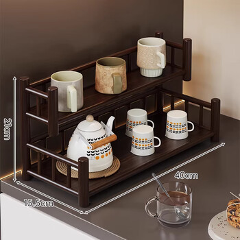 Desktop rack, cup drain rack, household dining table, water cup, tea cup, coffee cup organizer, sideboard storage rack, rosewood color two-layer