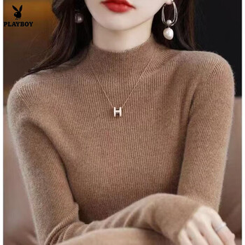 Playboy (playboy) sheepskin sweater women's half turtleneck sweater autumn and winter women's sweater pullover warm slim bottoming shirt official flagship golden camel golden camel s 80-95 pounds