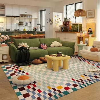 Yusenyi french checkerboard carpet dopamine living room sofa coffee table mat premium color bedroom bedside blanket thickened disposable dopamine checkerboard 160 pieces