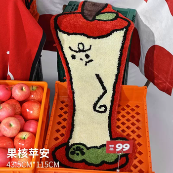 Yusenyi dopamine cute apple carpet cartoon children's room decorative foot mats thickened anti-slip door mats bathroom water-absorbent foot mats apple core (44x115cm)