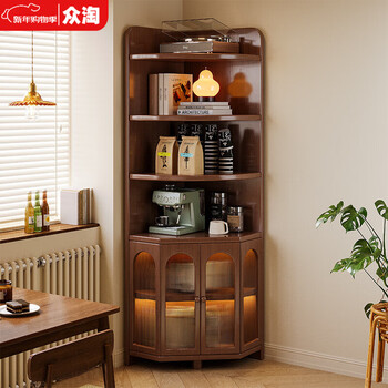 Zhongtao solid wood sideboard storage cabinet for home living room against the wall multi-layer simple modern storage cabinet wooden corner shelf main picture same style with cabinet door black walnut color 180x50