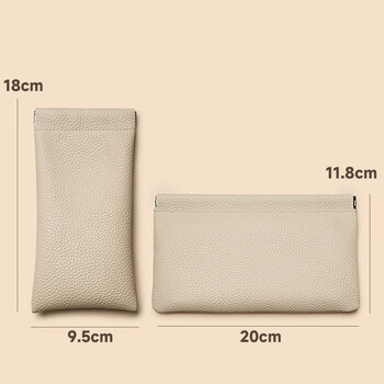 Shijanu automatic closing storage bag portable mini multi-functional small sundry bag liner bag lipstick earphone key shrapnel bag off-white large + glasses bag