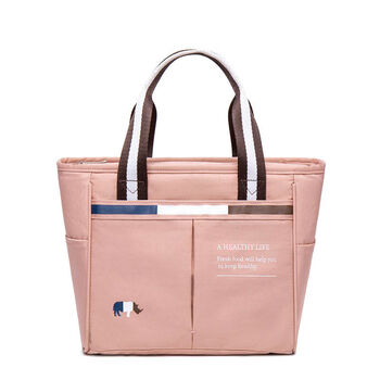 Lunch box insulation bag handbag lunch box bag aluminum foil thickened lunch box with waterproof student office worker lunch box bag with rice pink horizontal style