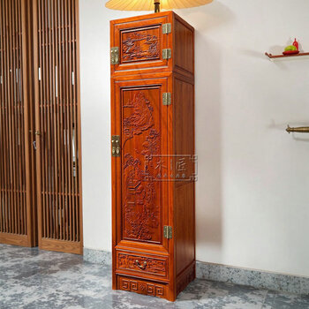 Fantasy chinese style all solid wood single door wardrobe camphor wood top box cabinet corner cabinet small apartment storage storage vertical cabinet can be customized 50 long plain rosewood color single door