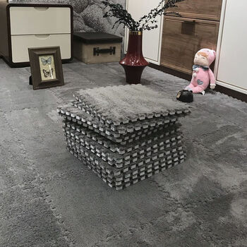 Fantasy carpet floor mats for the living room can be spliced plush bedroom bedside bay window room large area free cutting gray + camel 30x30 thickened 1.5cm 10 pieces free hair stick