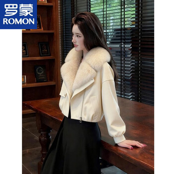 Luo meng's popular beige short coat for women this year 2025 autumn and winter new style furry giant good-looking foreign style small fragrant coat beige coat m (recommended within 100 pounds)
