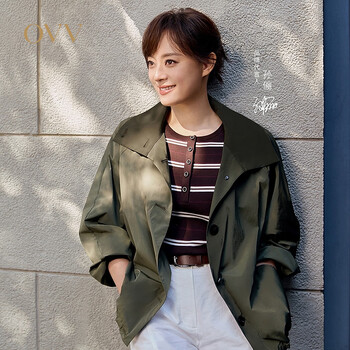 Ovv sun li's same style 2026 spring and summer new women's stand-up collar raglan sleeve casual jacket moss green s