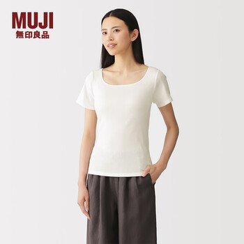 Muji women's lyocell ribbed short-sleeved t-shirt with cups, women's spring 26 fcc57c6s off-white s (155/80a)
