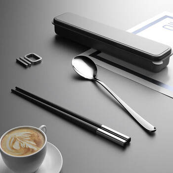 Huaguang (hg) quality same style chopsticks and spoon set portable student school special food single pack for one person three-piece set high original color chopsticks + 304 spoons + box