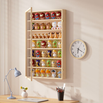 Fantasy solid wood blind box display rack wall-mounted labubu storage cabinet hand-made wall storage rack transparent dust-proof storage box four-layer hinge door upgraded to deepen the height 12cm