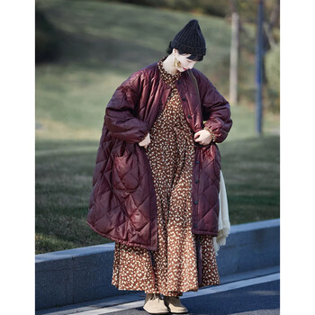 Zhibimo 2026 new red cloud yarn mulberry silk mid-length jacket warm white goose down mid-length down jacket mahogany m filling about 100g