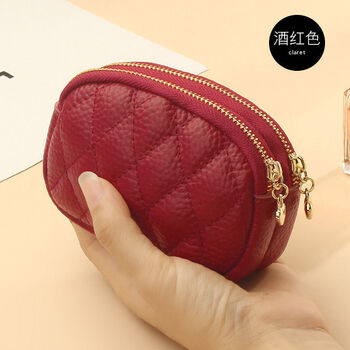 Minimalist light luxury style new coin purse key ring pendant storage bag double zipper large capacity card holder for women burgundy (the real thing is not a love zipper 11.5*3.5*8.5