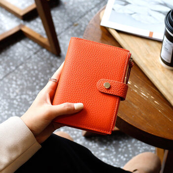 Gioio japan imported quality 2026 new wallet women's short genuine leather buckle multi-card slot large capacity vertical wallet orange