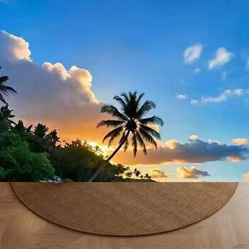 Yusenyi round living room carpet, washable and wipeable, solid color, high-end, sofa, coffee table, floor mat, antique style, silent and non-slip foot mat, light brown, beige pattern (high standard cotton and linen bottom), 100 pieces, diameter 100cm (close to the ground without warping)