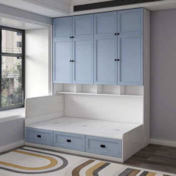 Other custom-made children's beds, tatami beds, wardrobe beds, integrated side cabinet beds, bookcase beds, small apartments, 12m single storage bed, bed + side cabinet + top cabinet solid wood ecological board 1000mm*2000mm