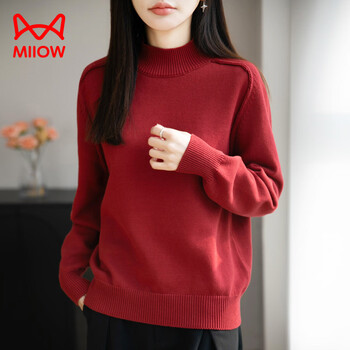 Miiow cotton saddle shoulder thickened sweater women's 2026 new year red versatile design cotton thread inner sweater red l