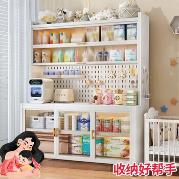 He jiagong dajia home thickened sideboard storage rack dustproof feeding table hole plate baby food plate baby products carbon steel-bottom door white 60 long 5 layers