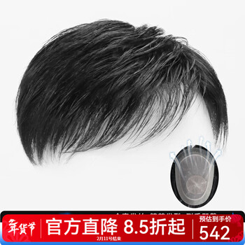 Bell show wig men's short hair fully hand-knitted inch natural full real hair top replacement hair piece breathable light thin men's hair block natural differentiation 14*20 fully hand-knitted forehead lace hand-knitted needle spin