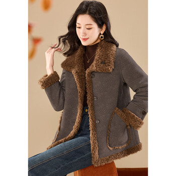 Bell's double-sided imitation lamb wool coat for women winter new maillard retro high-end straight slim coat l